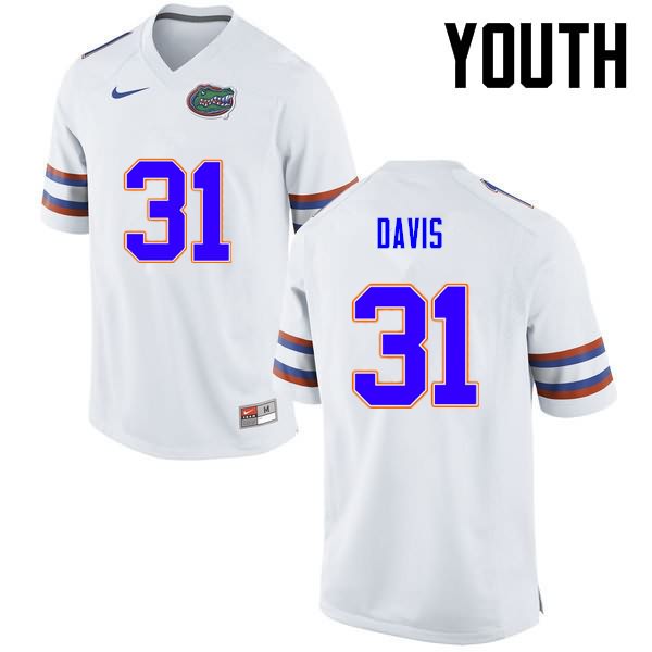 NCAA Florida Gators Shawn Davis Youth #31 Nike White Stitched Authentic College Football Jersey CZB3164YJ